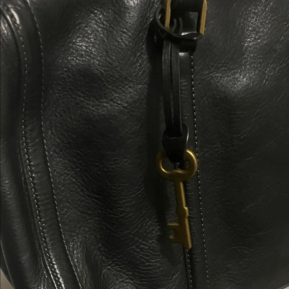 Fossil Black Leather Double-Handle Briefcase Tote